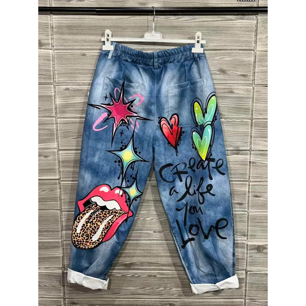 L511 Loowie XOXO Pop Art Printed Jeans One Size - Picture 4 of 4